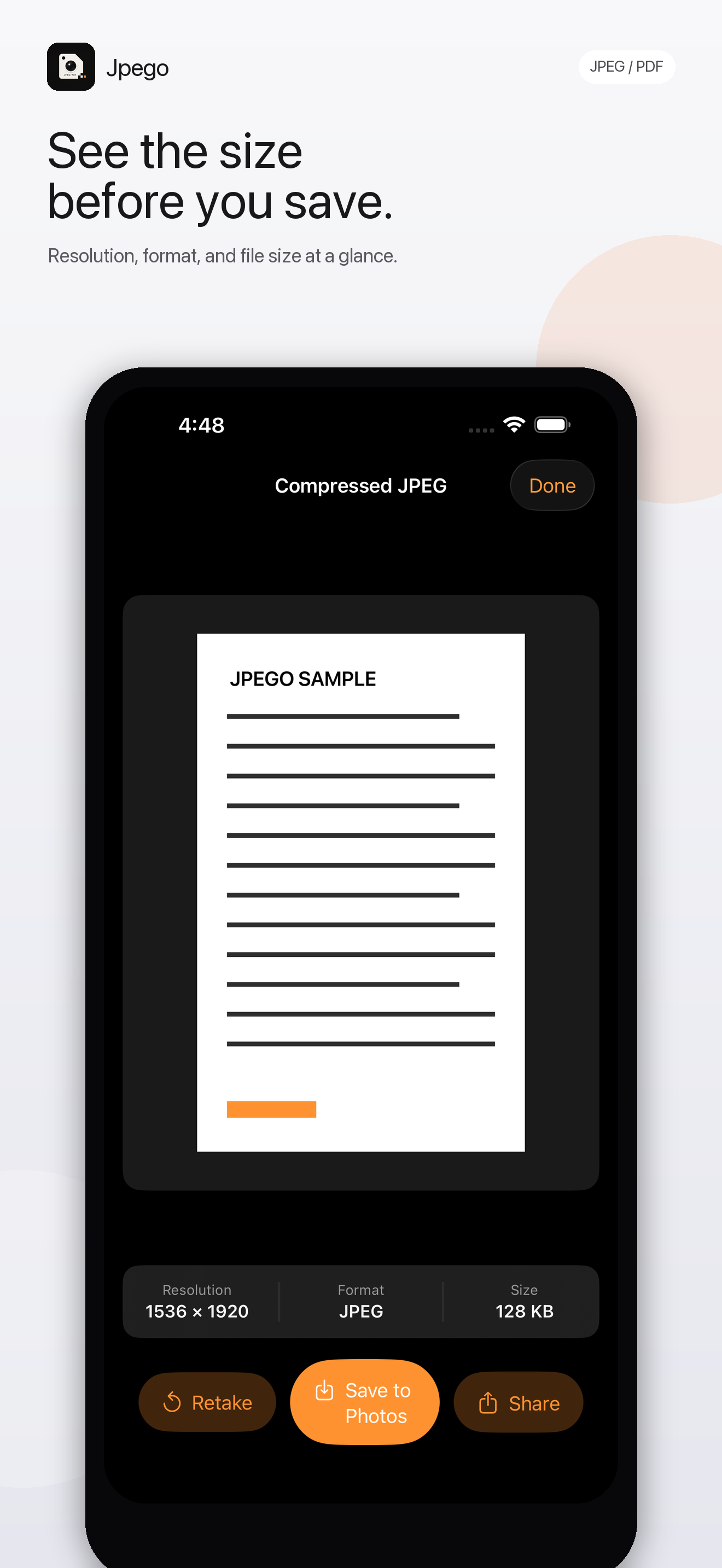 Jpego document processing screen